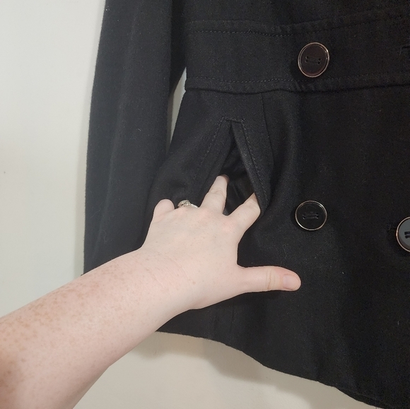 Kenneth Cole New York Black Recycled Wool Blend Black Women 8 Short Peacoat - Picture 7 of 9